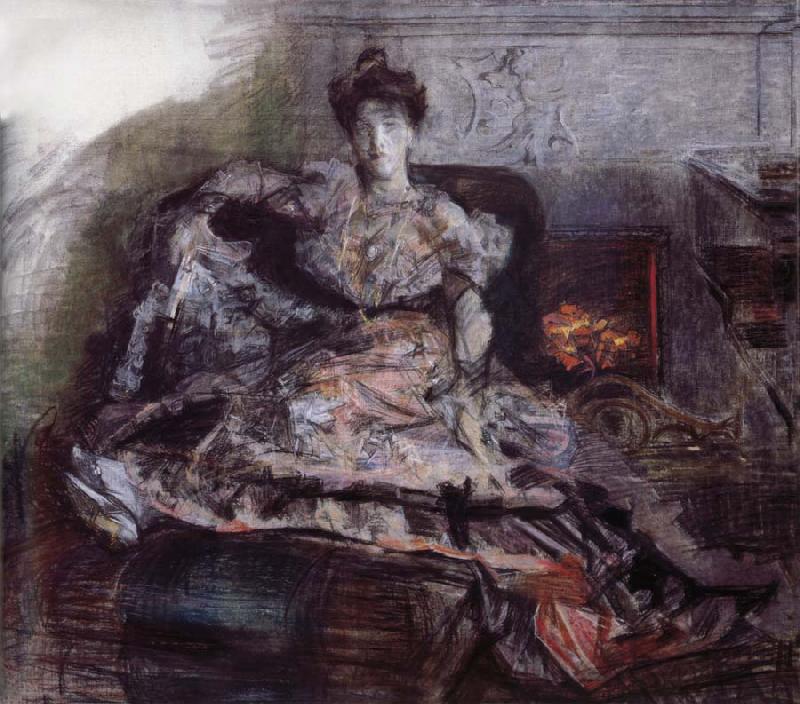 The Portrait of Isabella  near the fireplace, Mikhail Vrubel